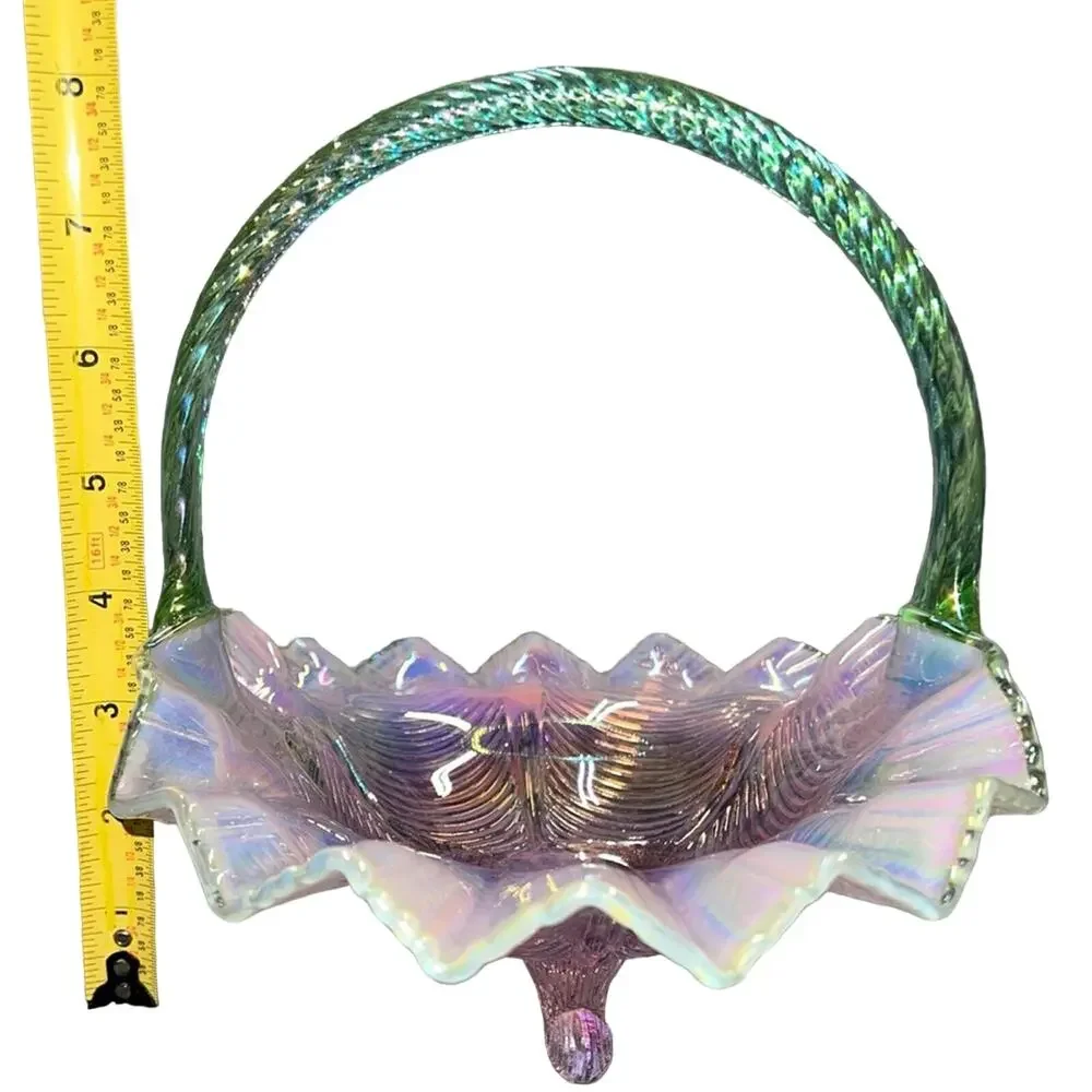Fenton Pink Chiffon Basket w/Apple Green Handle